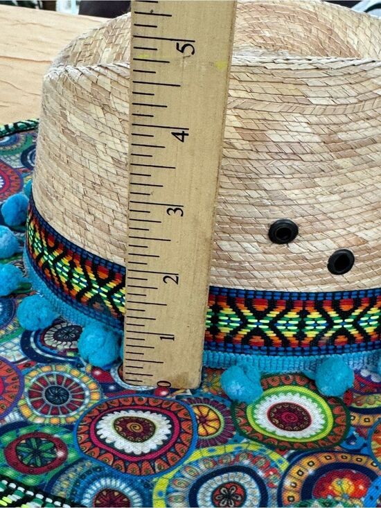 Monarcas Artesanias Sombrero Gabby Straw Sun Hat Pom Pom Mandala Boho Women OSFA main image 7